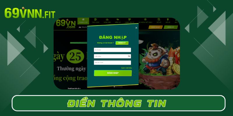 Nhấp vào mục “Đăng nhập” và điền thông tin